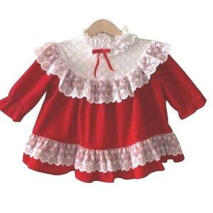 Baby Girl Vintage Velvet Red Lacy Dress 18 months